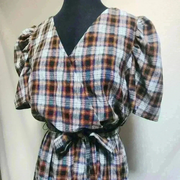 NWOT Skies Are Blue Medium Dress Elastic Waist With Tie Hem Ruffle Mutton Sleeve - Picture 2 of 9